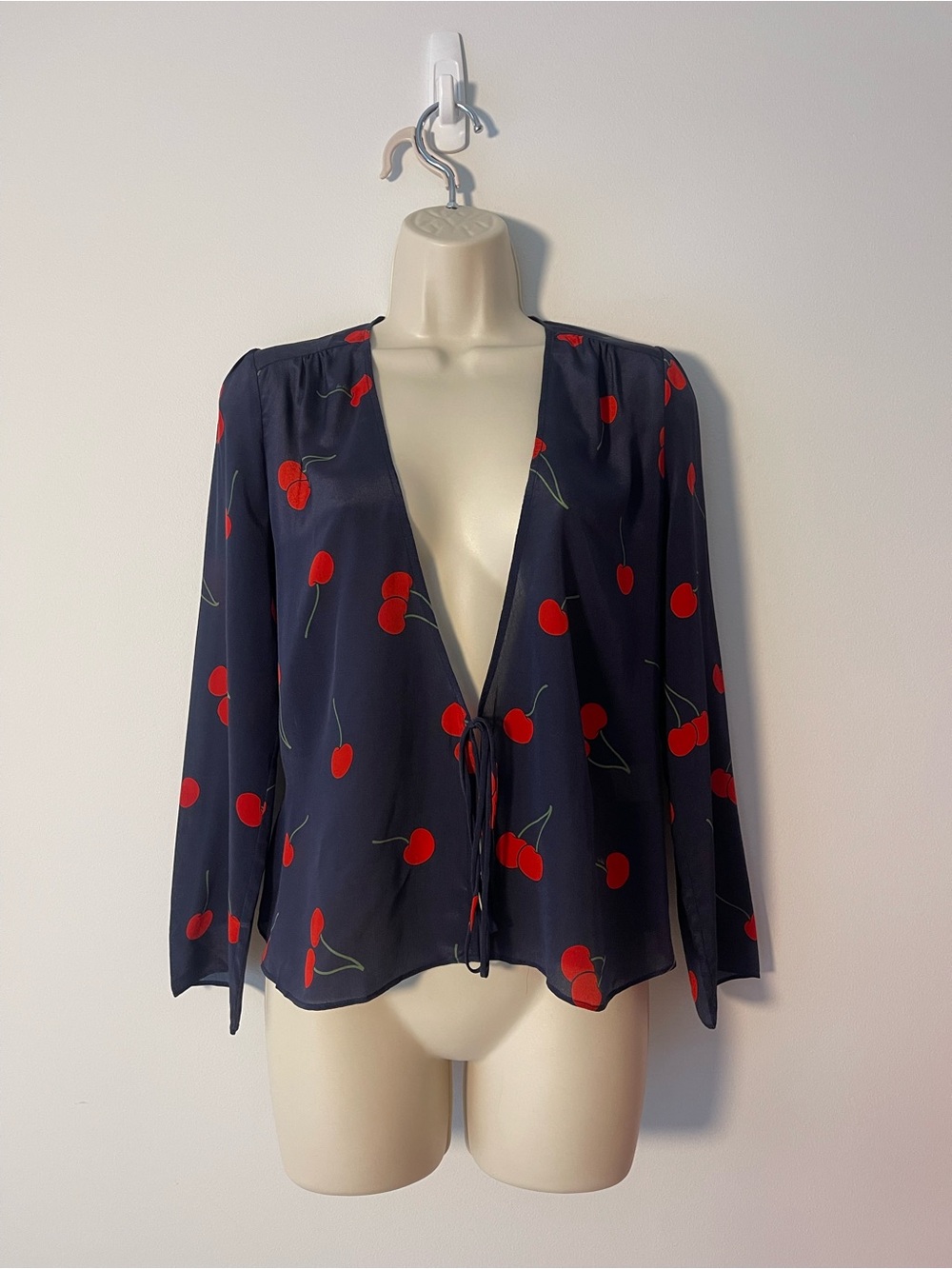 Réalisation Par Navy Blouse with Red Cherry Print
